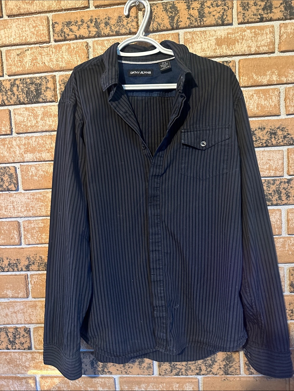 Dkny Black Pinstripe Casual Button-Down Shirt